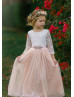 Ivory Lace Blush Pink Tulle V Back Flower Girl Dress